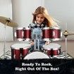 Melodic 5 Piece Drum Kit for Children Kids w/ Kick Pedal Cymbals Stool Drumsticks Red 