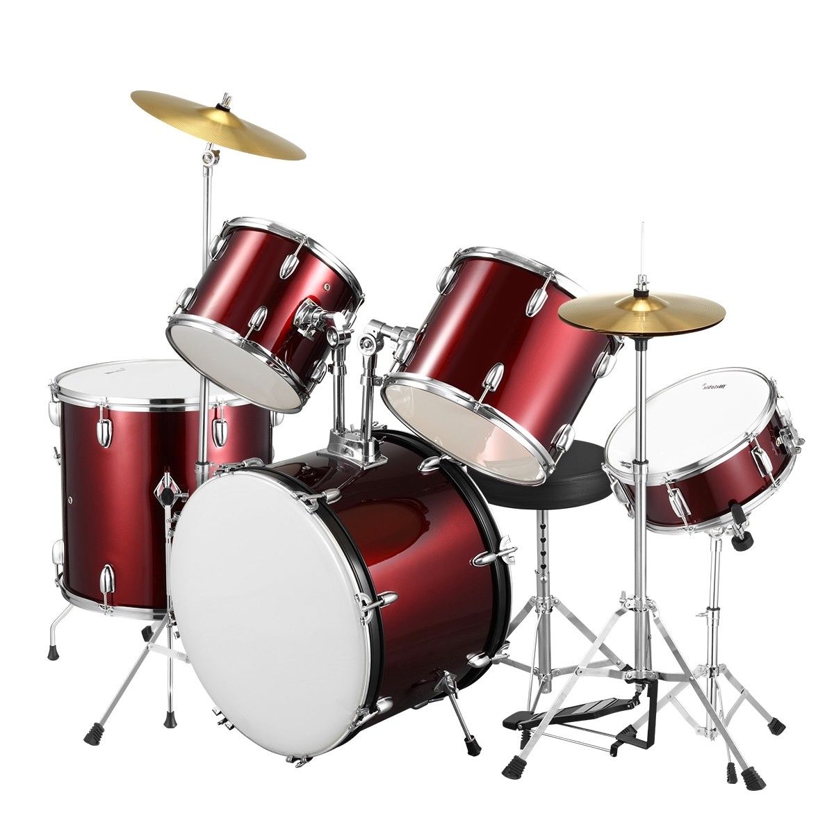 Melodic Full-size 5 Piece Drum Kit with Double Braced Hardware Cymbals ...