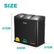 54L Triple Compartment Pedal Bin Kitchen Recycling Waste Bins Coated Steel Black