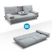 188cm Fabric Sofa Bed Set 3 Seater Lounge Couch Recliner with Cup Holders Light Grey