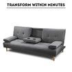 188cm Fabric Sofa Bed Set 3 Seater Lounge Couch Recliner with Cup Holders Dark Grey