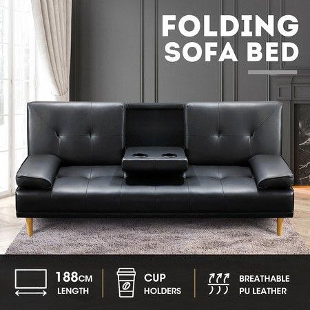 Pu Leather Sofa Bed Set 3 Seater Lounge, Black Leather 3 Seater Sofa Bed Design