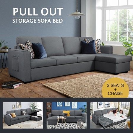 4 Seater Fabric Sofa Bed Corner Lounge, Sofa Lounge With Storage