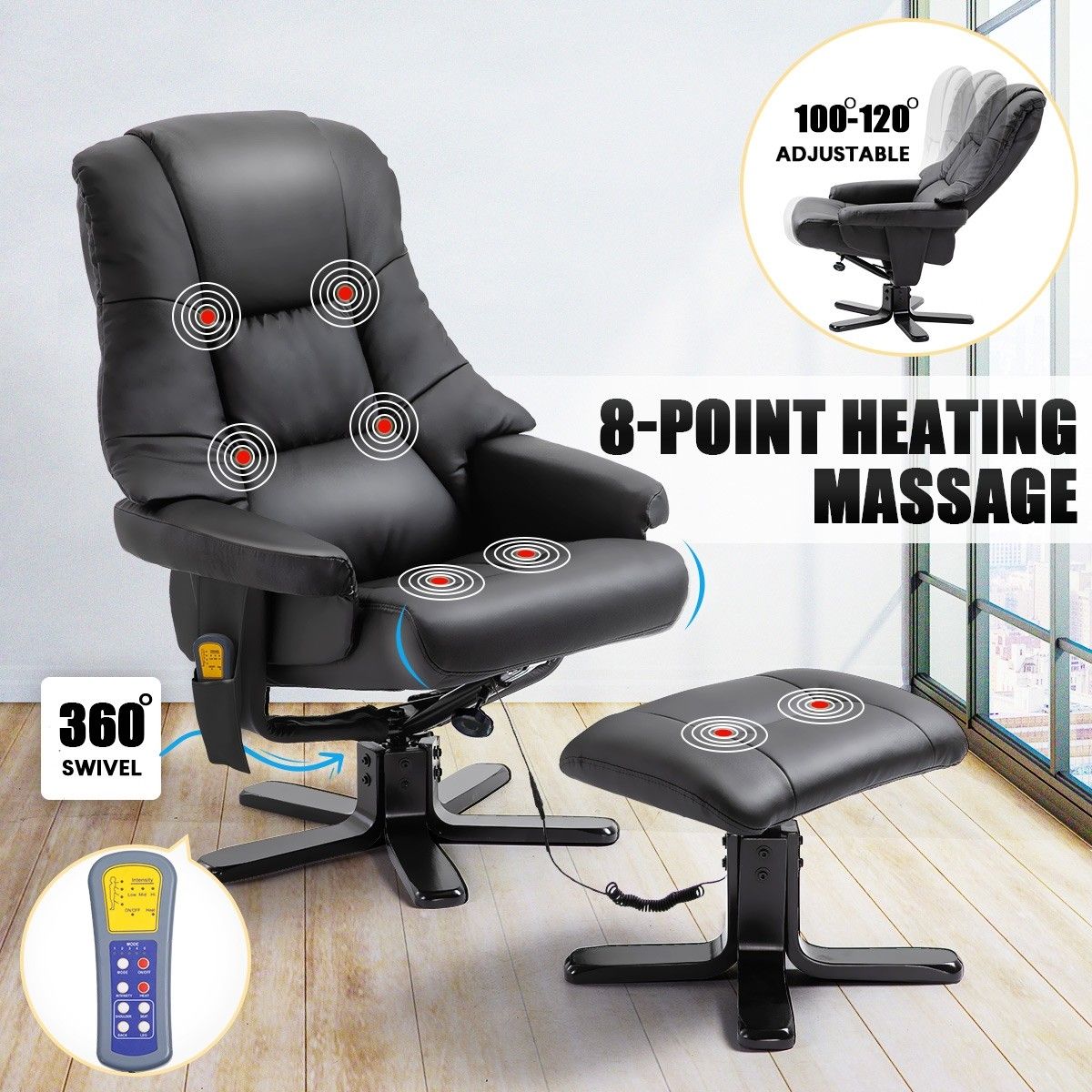 Full Body Massage Recliner Chair 8-Point Heated Office Chair Black