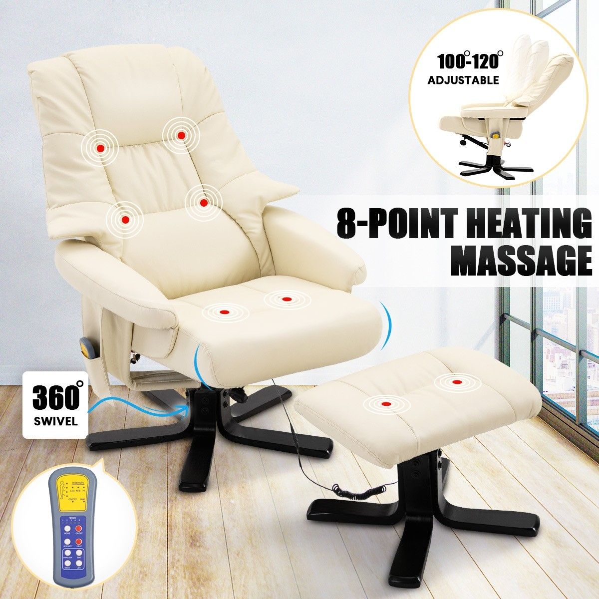 Full Body Massage Recliner Chair 8 Point Heated Office Chair Beige