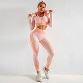 3 PCS Seamless Women Yoga Sets Female Running Fitness Sport Gym suits Col.White pink