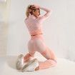 Size M 3 PCS Seamless Women Yoga Sets Female Running Fitness Sport Gym suits Col.White pink