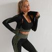 Size L 3 PCS Seamless Women Yoga Sets Female Running Fitness Sport Gym suits Col.Camouflage