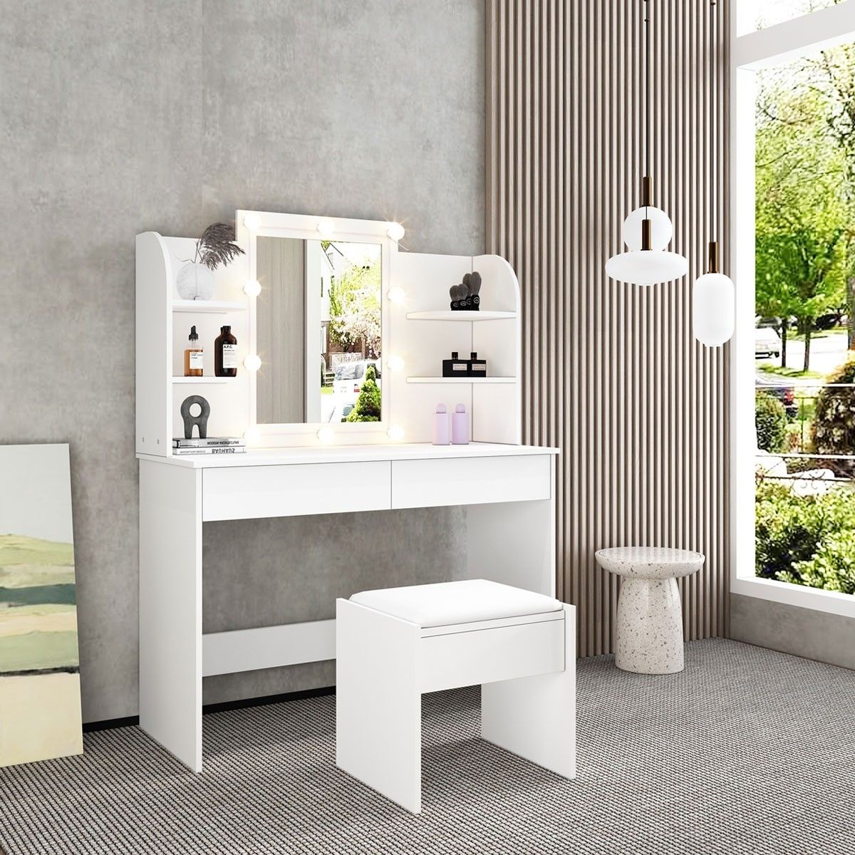 white dressing table vanity