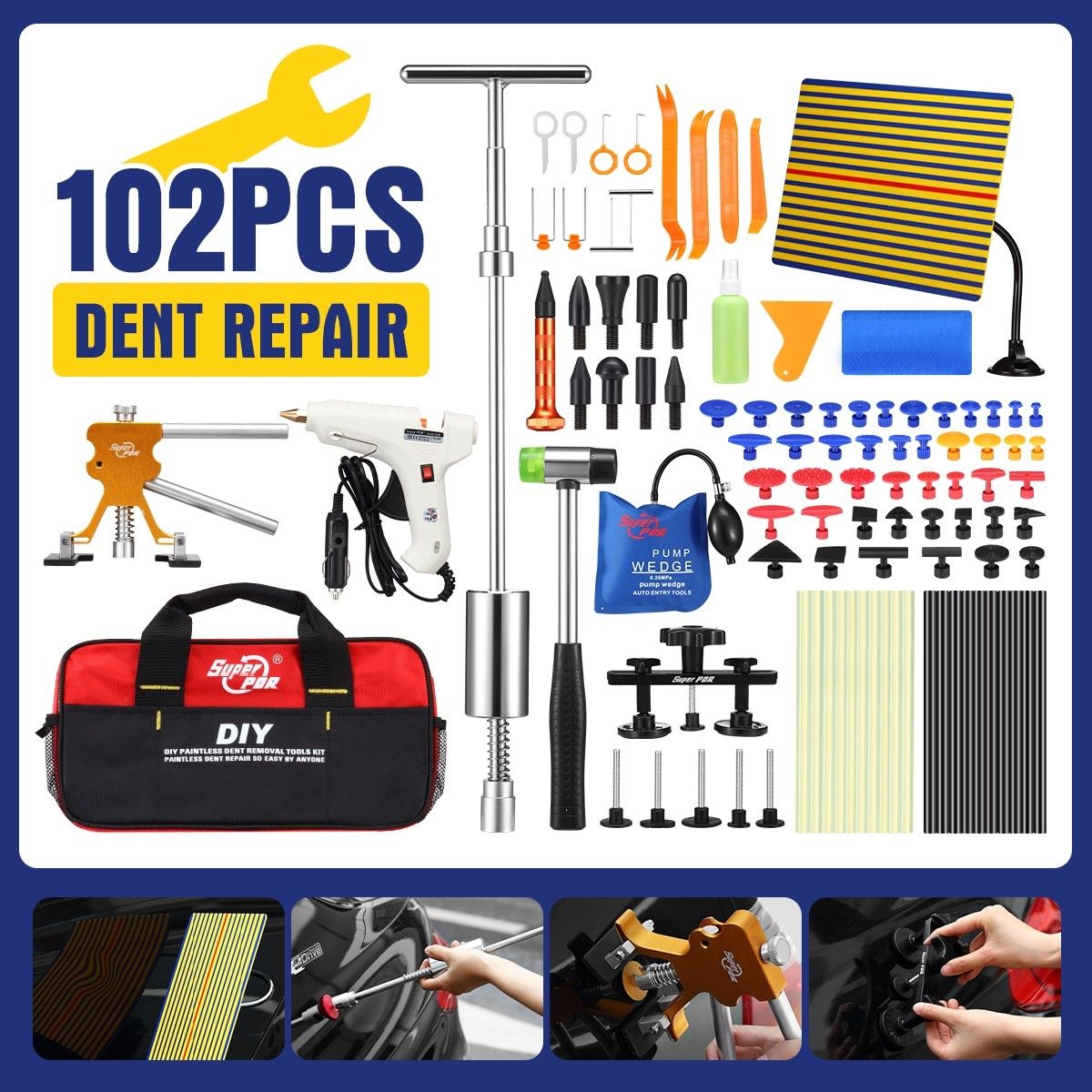 Professional 102 Pieces PDR Paintless Dent Repair Tool Kit Car Dent Removal Puller 