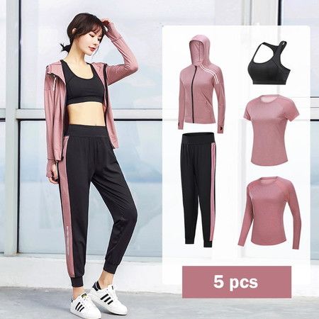 Size S-2XL   5PCS Yoga Gym Crop Top Compression Workout Athletic Short Long Sleeve Coat Pants