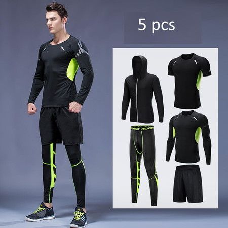 Size L-4XL   5PCS Men's Gym  Fitness Compression Clothes Athletic Short Long Sleeve Coat Pants