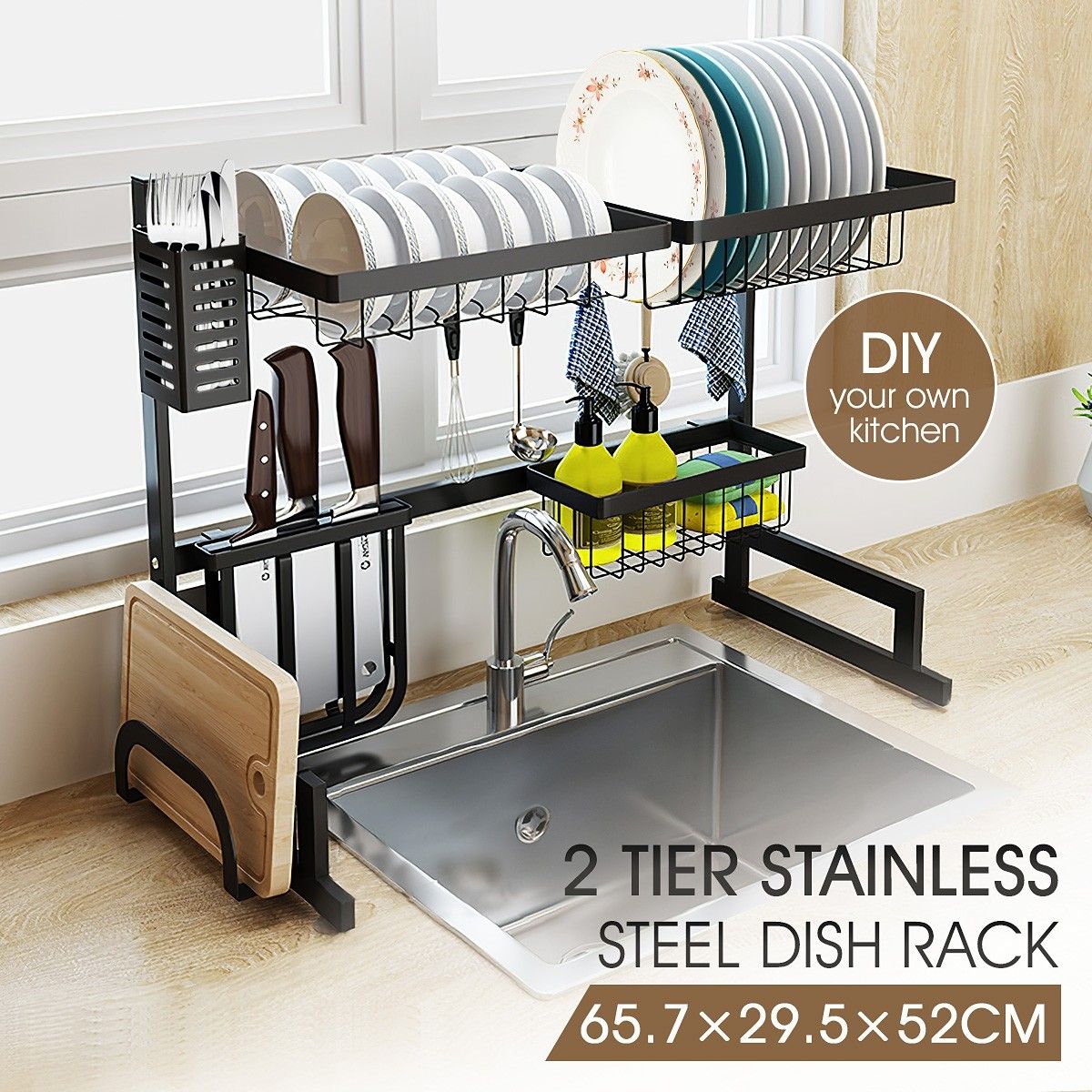 Large Kitchen Dish Rack Over the Sink Dish Drying Rack Stainless Steel with Utensil Holders