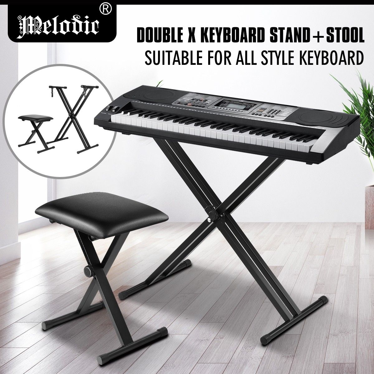 Melodic Adjustable Keyboard Stand Portable Piano Stool XShaped Bench