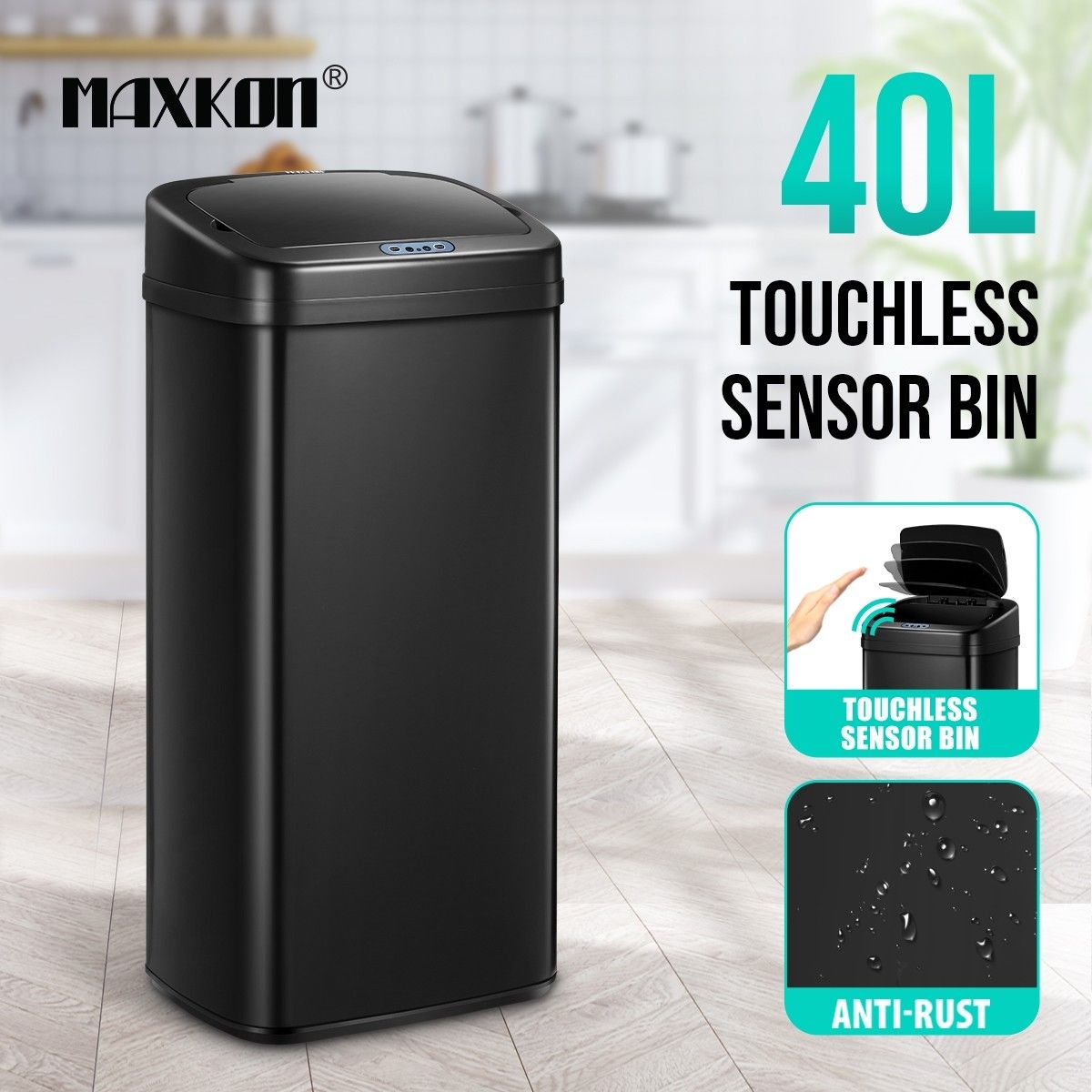 40L Sensor Bin Auto Rubbish Bin Recycle Trash Can Touch-free Kitchen Garbage Bin