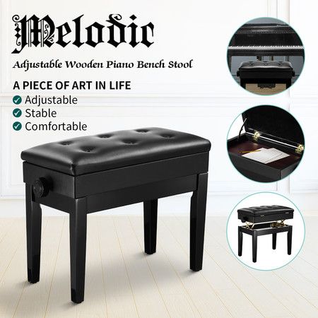 Black Beginner Wooden Keyboard Piano Bench Stool with Storage 