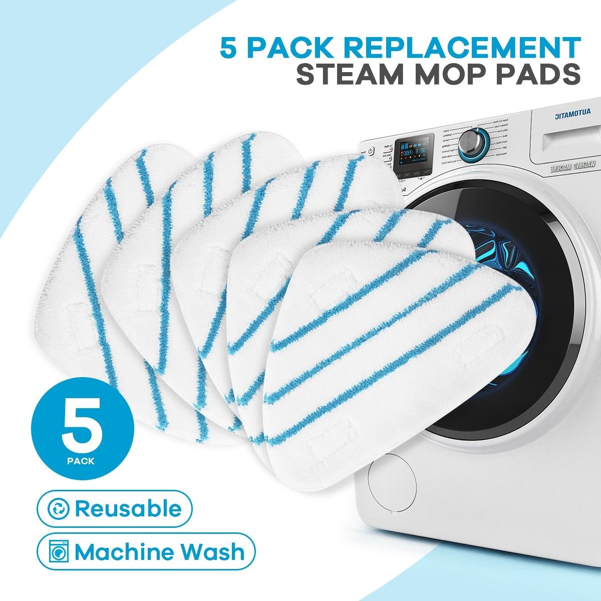 Maxkon 5 Pack Replacement Washable Microfiber Steam Mop Pads for 13-in-1 Steam Mop