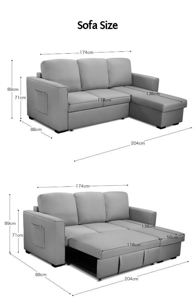 Sofa Bed Lounge Set Futon Couch 3 Seater Storage Chaise Corner Light ...