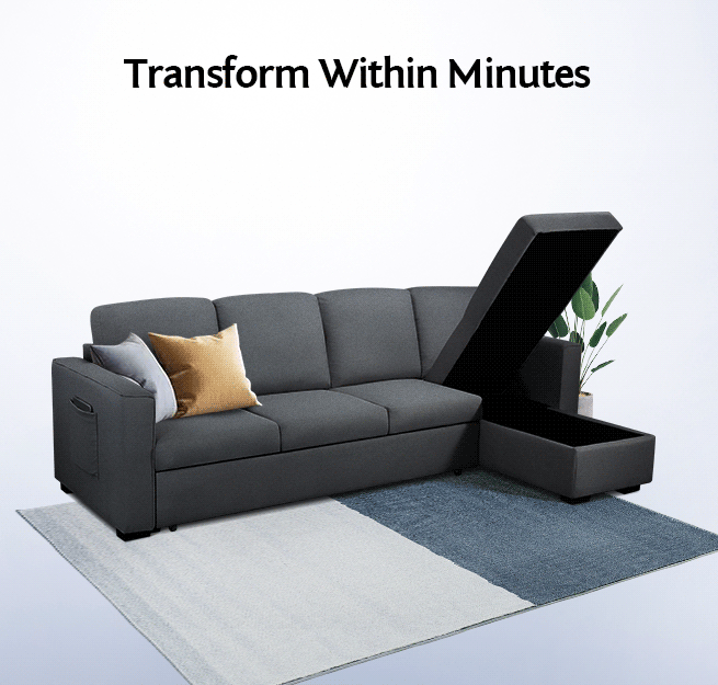 4 Seater Fabric Sofa Bed Corner Lounge Chaise Couch Set with Storage