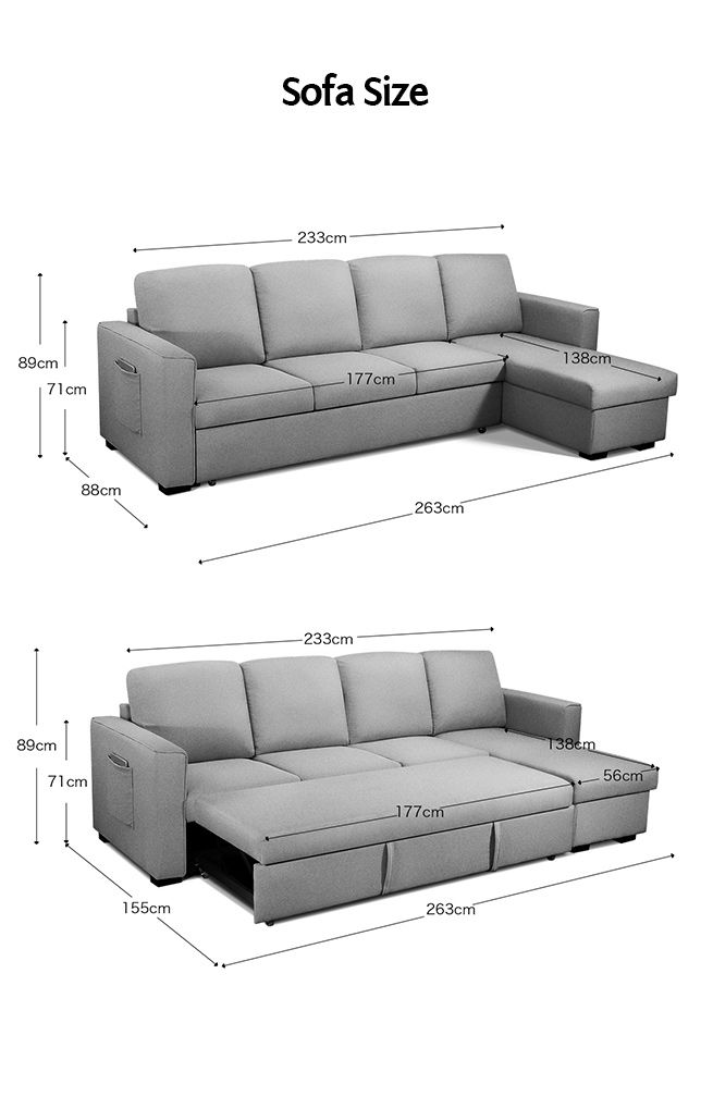 4 Seater Fabric Sofa Bed Corner Lounge Chaise Couch Set with Storage