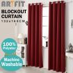 2X Blockout Curtains Thermal Blackout Curtains Eyelet Pure Fabric Pair - Red
