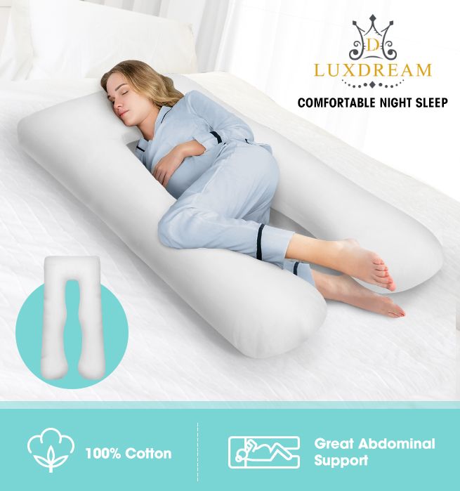 Luxdream 77x140cm U-shape Pregnancy Pillow Maternity Body Support Cotton Cover White