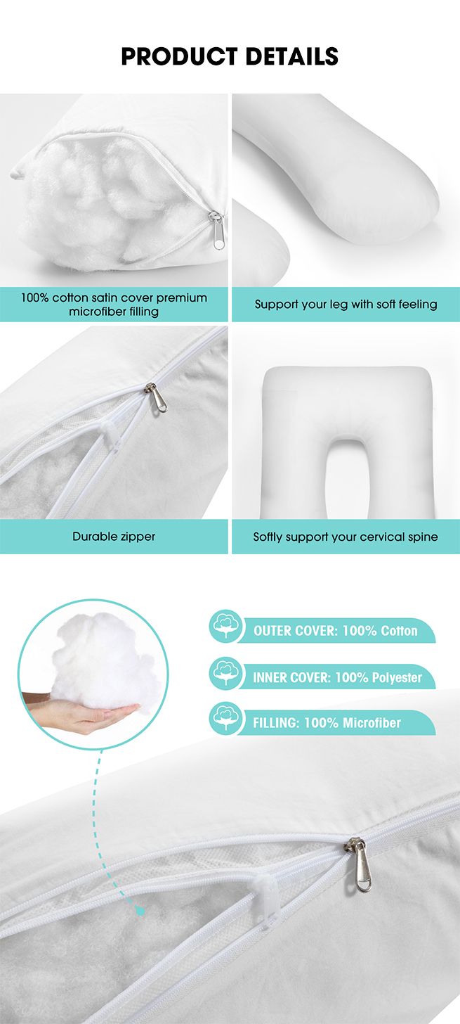 Luxdream 77x140cm U-shape Pregnancy Pillow Maternity Body Support Cotton Cover White