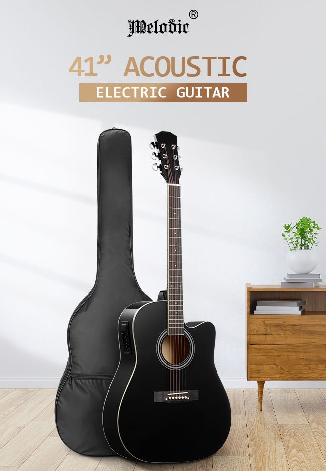 41 Inch Acoustic Guitar - Melodic 41 Inch Acoustic Electric Guitar Wooden Folk 4 Band Eq Black
