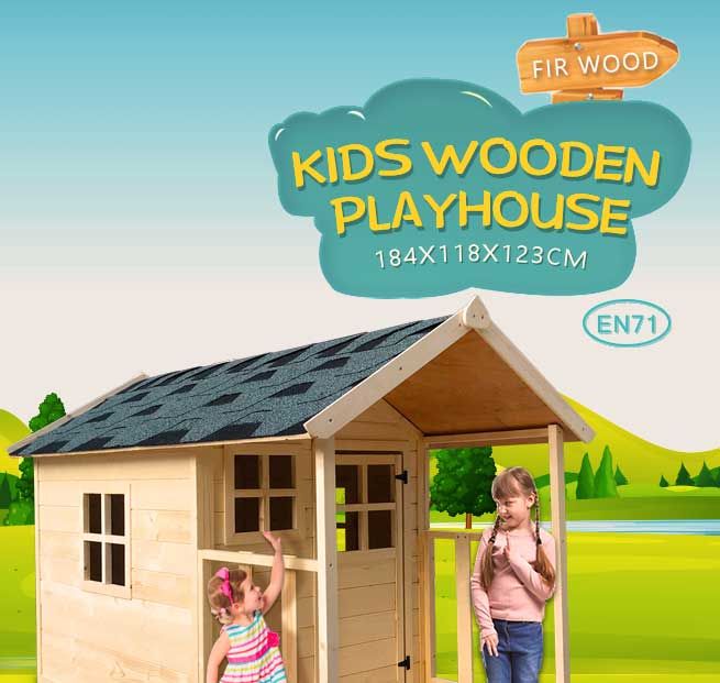 Wooden Cubby House for Kids Children Outdoor Playhouse with Flooring
