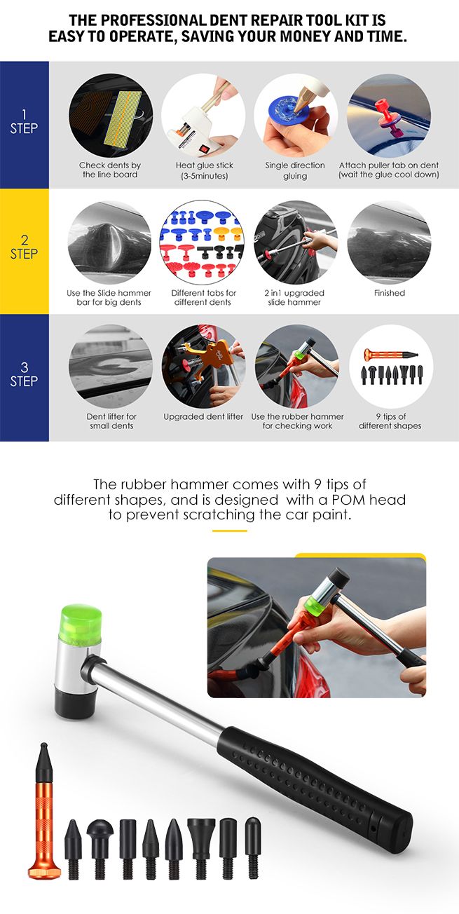 Professional 85 Pieces PDR Paintless Dent Repair Tool Kit Car Dent