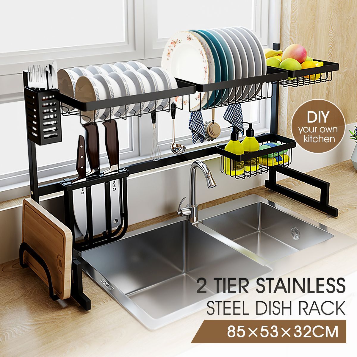 Multifunctional Kitchen Over Sink Dish Drying Rack Stainless Steel Storage Shelf Organiser