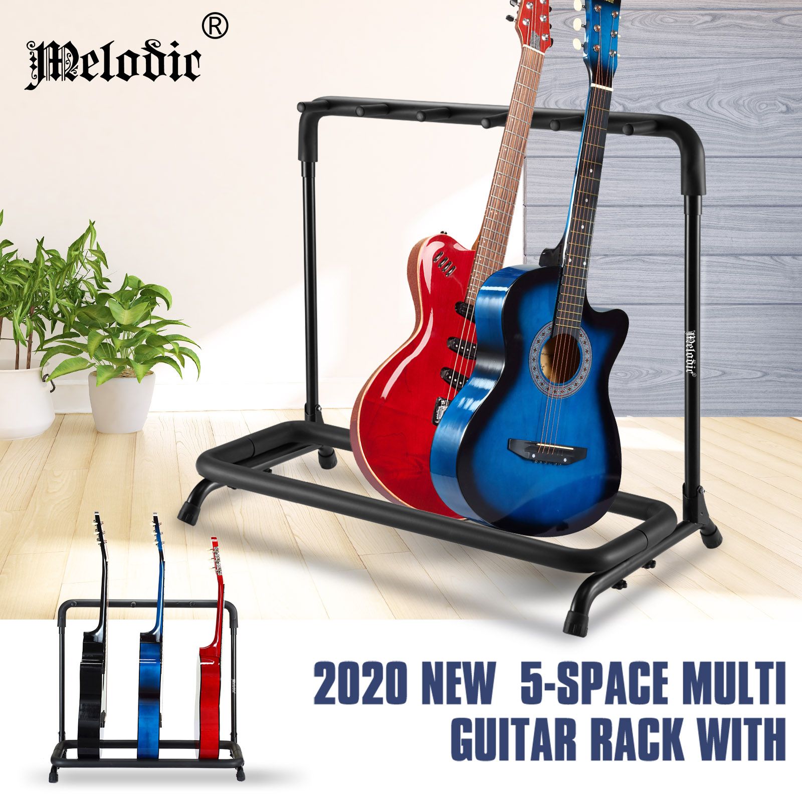 Guitar Stand 5 Holder Multiple Foldable Guitar Rack Black Melodic