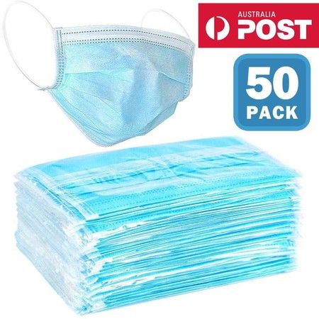 50-Pack Disposable Non-Woven 3-ply Face Mask w/ Elastic Ear Loops