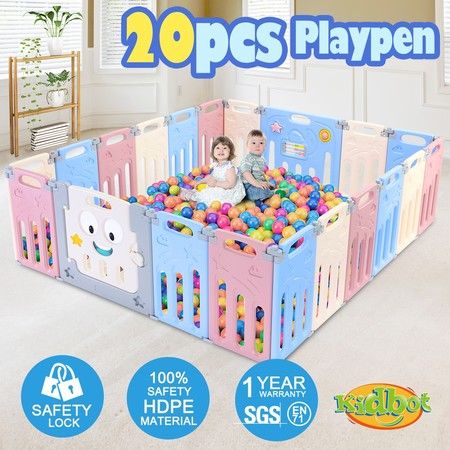 Baby Playpen Enclosure Play Room Yard Barrier Fence Toddler Safety Gate Activity Centre Elephant Design 20 Panels