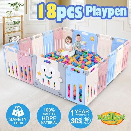 Baby Playpen Enclosure Barrier Fence Play Room Yard Safety Gate Toddler Activity Centre Elephant Design 18 Panels