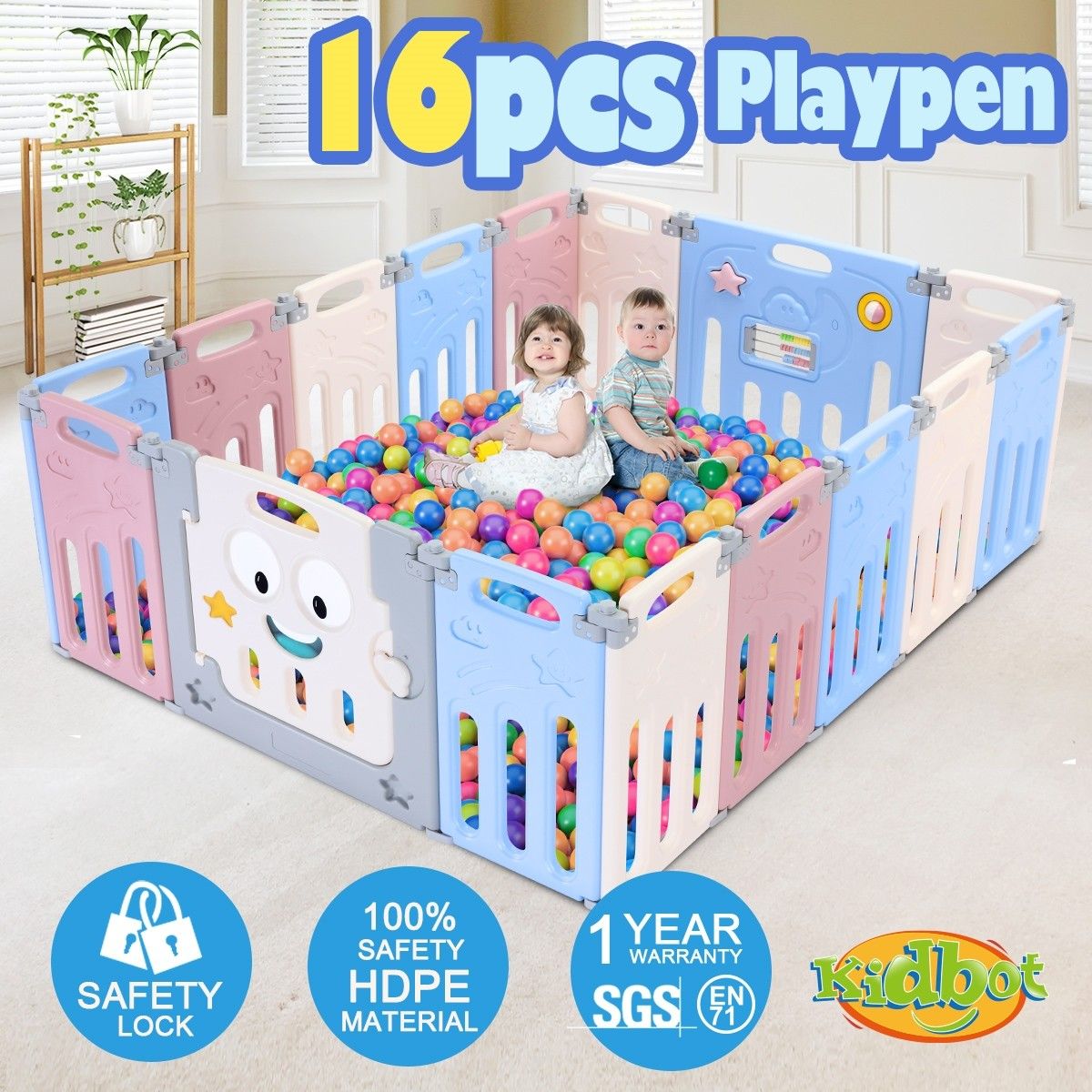 Baby Fence Playpen Barrier Room Enclosure Safety Gate Activity Centre Toddler Play Yard Elephant Design 16 Panels