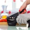 2-in-1 Kitchen Knife Accessories: 3-Stage Knife Sharpener Helps Repair, Restore and Polish Blades and Cut-Resistant Glove(Black)