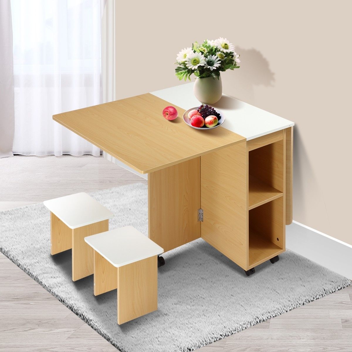 Multifunctional 5 Piece Foldable Dining Table and Chair Set Wooden Home ...