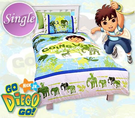 Licensed Nickelodeon Go Diego Go Safari Design Kids Bed Quilt Cover & 1 x Pillowcase Set - Single