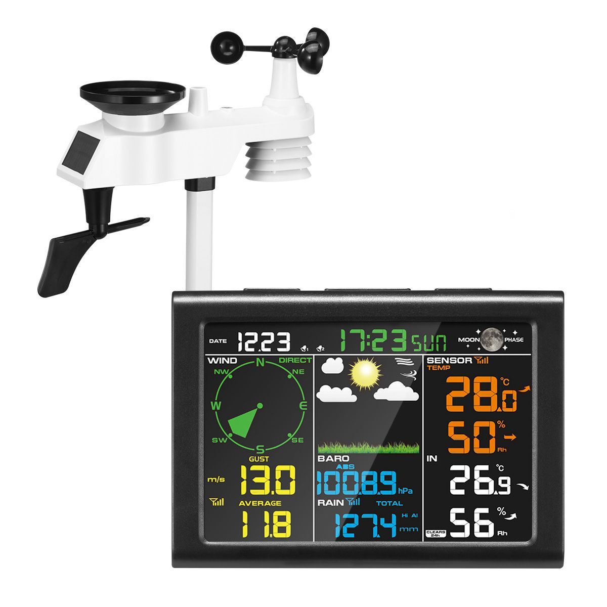 Maxkon Solar Powered Wireless Weather Station Rain Gauge Temperature ...