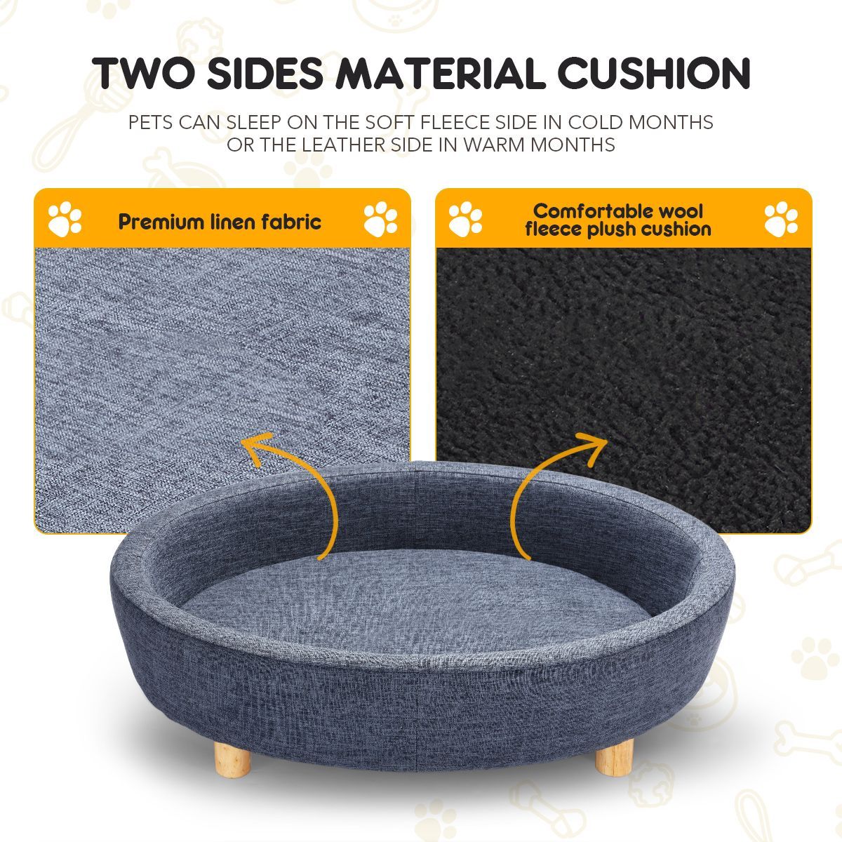 Petscene Round Raised Pet Bed Linen Fabric Large Elevated Dog Cat Bed