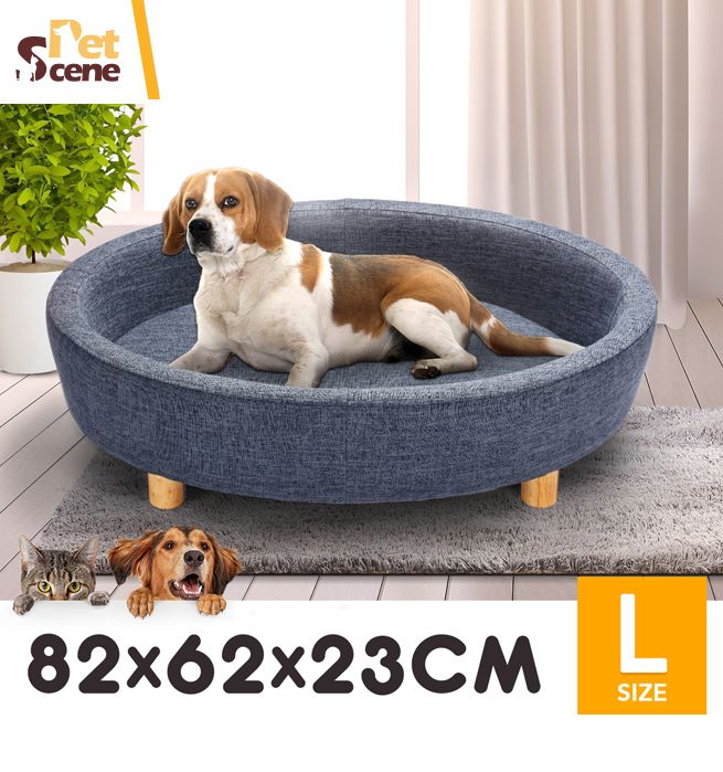 Petscene Round Raised Pet Bed Linen Fabric Large Elevated Dog Cat Bed