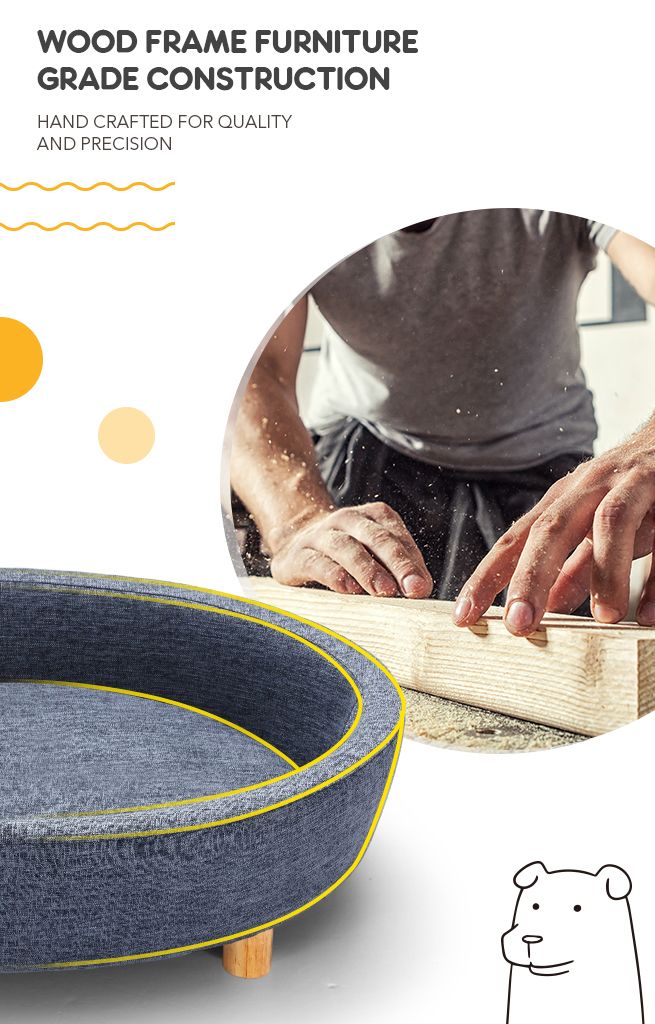 Petscene Round Raised Pet Bed Linen Fabric Large Elevated Dog Cat Bed