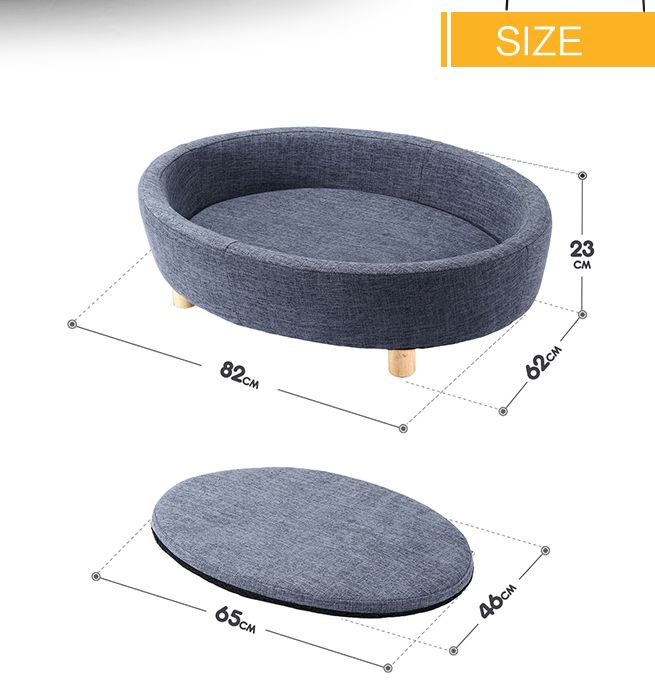 Petscene Round Raised Pet Bed Linen Fabric Large Elevated Dog Cat Bed
