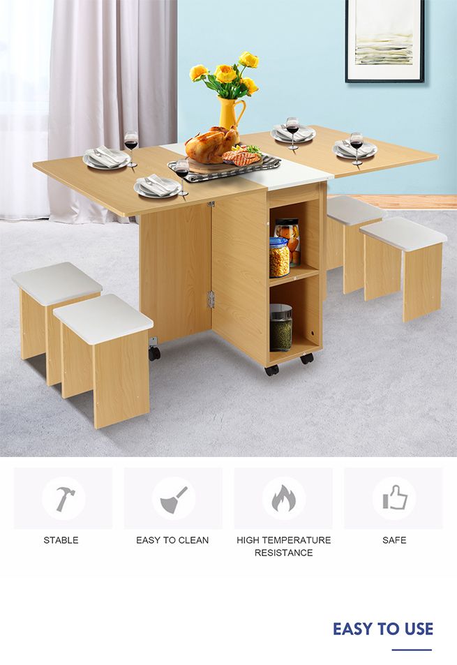 Multifunctional 5 Piece Foldable Dining Table and Chair Set Wooden Home ...