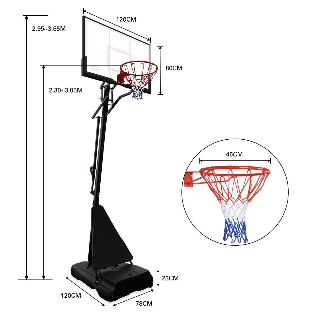 Genki Adjustable 2.3-3.05m Portable Basketball Hoop Stand System ...