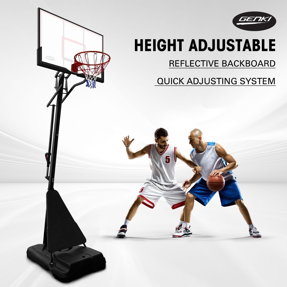 Genki Adjustable 2.3-3.05m Portable Basketball Hoop Stand System Backboard Rim