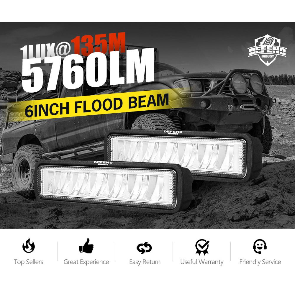 DEFEND INDUST Pair 6 inch CREE FLOOD LED Work Light Bar Reverse Driving Light 4WD