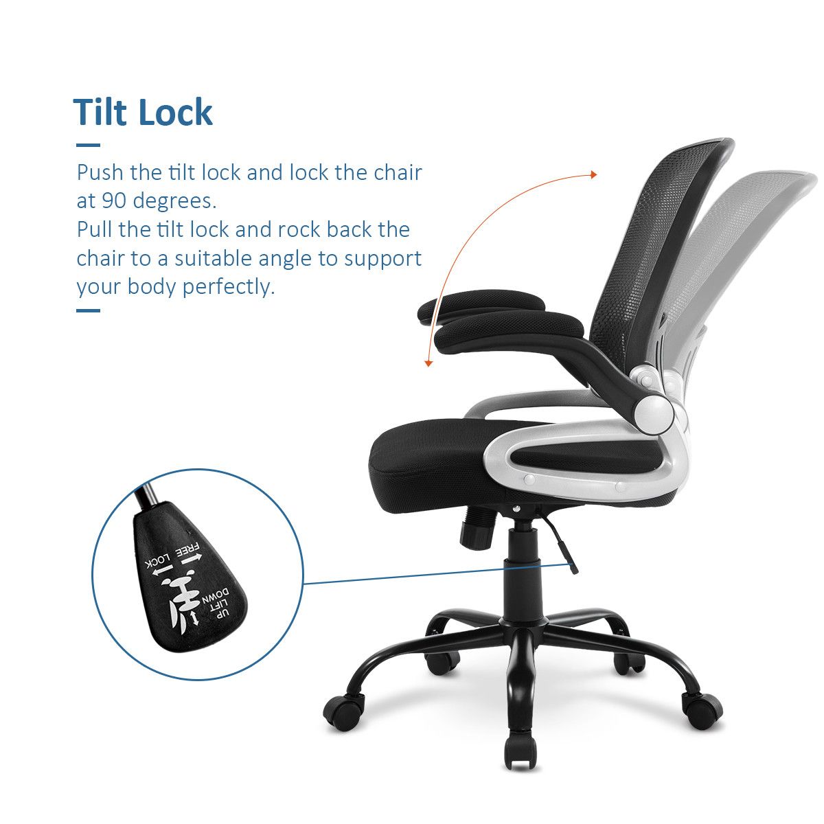 Ergonomic Mesh Office Chair Lumbar Support Adjustable Armrest Height ...