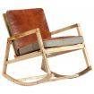 Rocking Chair Brown Real Leather and Solid Mango Wood